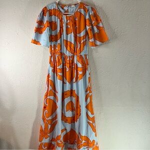 Maude Vivante Amelia Floral Swirl Maxi Dress in Pale Blue